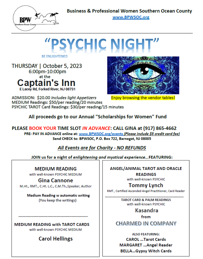 Business & Professional Women Southern Ocean County Psychic Night